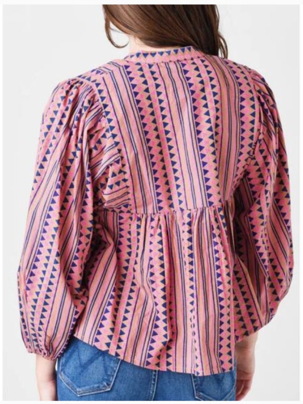Oliphant Mandarin Balloon Blouse Top Tribal Boho Flowy Small *Button FLAW - Picture 2 of 16